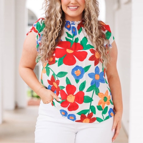 CHIC SOUL Floral Multicolor Women's Top, 1X - Picture 1 of 3